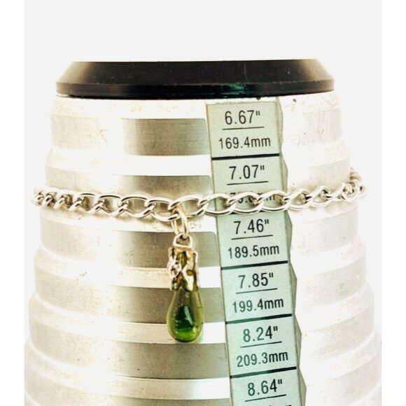 Estate Sterling Silver 925 Charm Bracelet with Peridot Dangle, Spring Ring Clasp - Picture 6 of 12